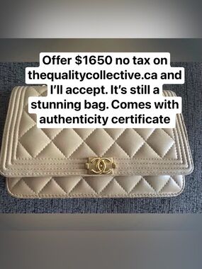 CHANEL Quilted beige lambskin WOC full set